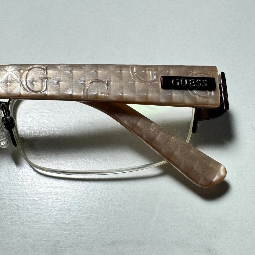 Guess GU 2378 BRN Brown Semi Rimless Rectangular Eyeglass Frames 52-17-135
